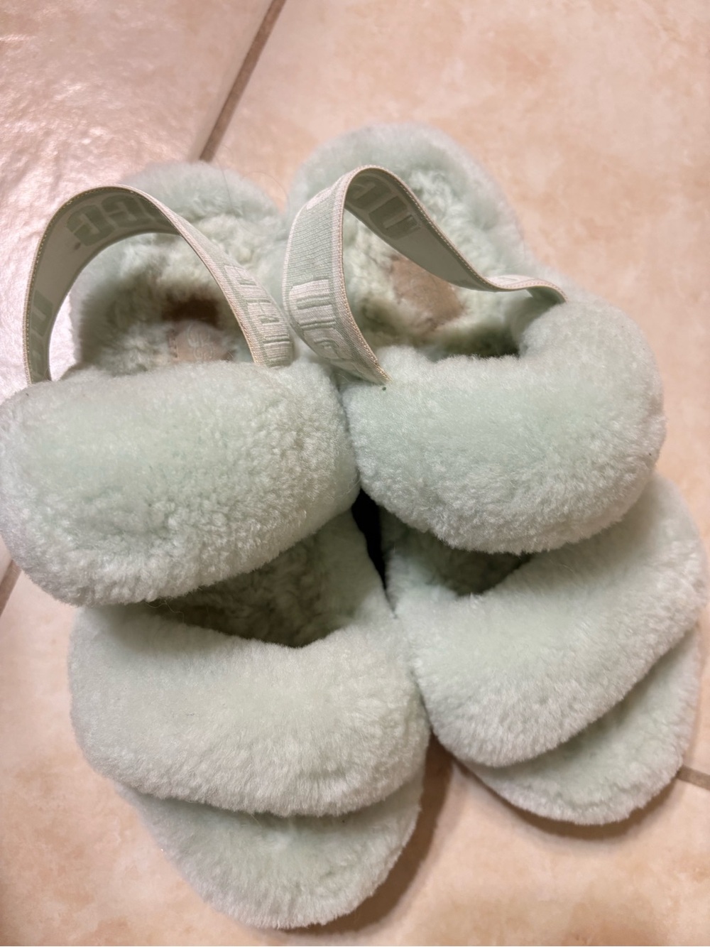 UGG Mint Green Plush Shearling Slide Sandals